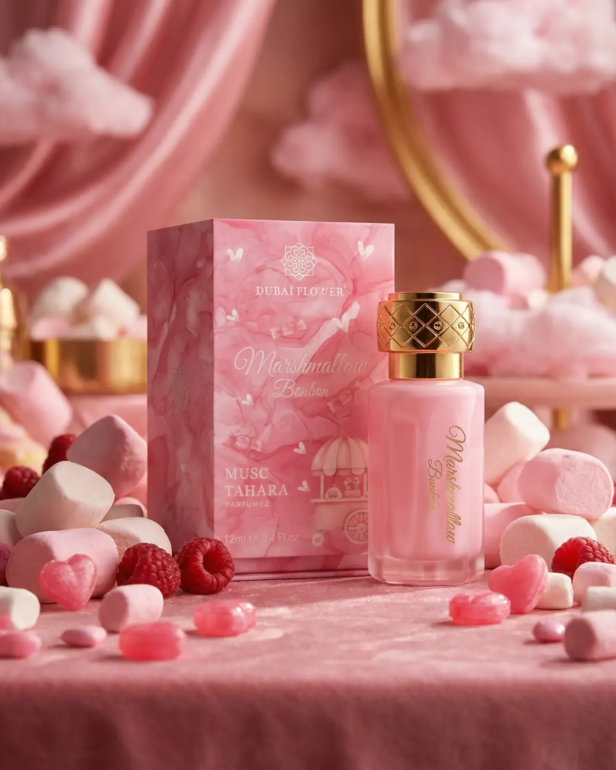 Musc Tahara Marshmallow Bonbon de Dubai Flower, étui et flacon de 12 ml