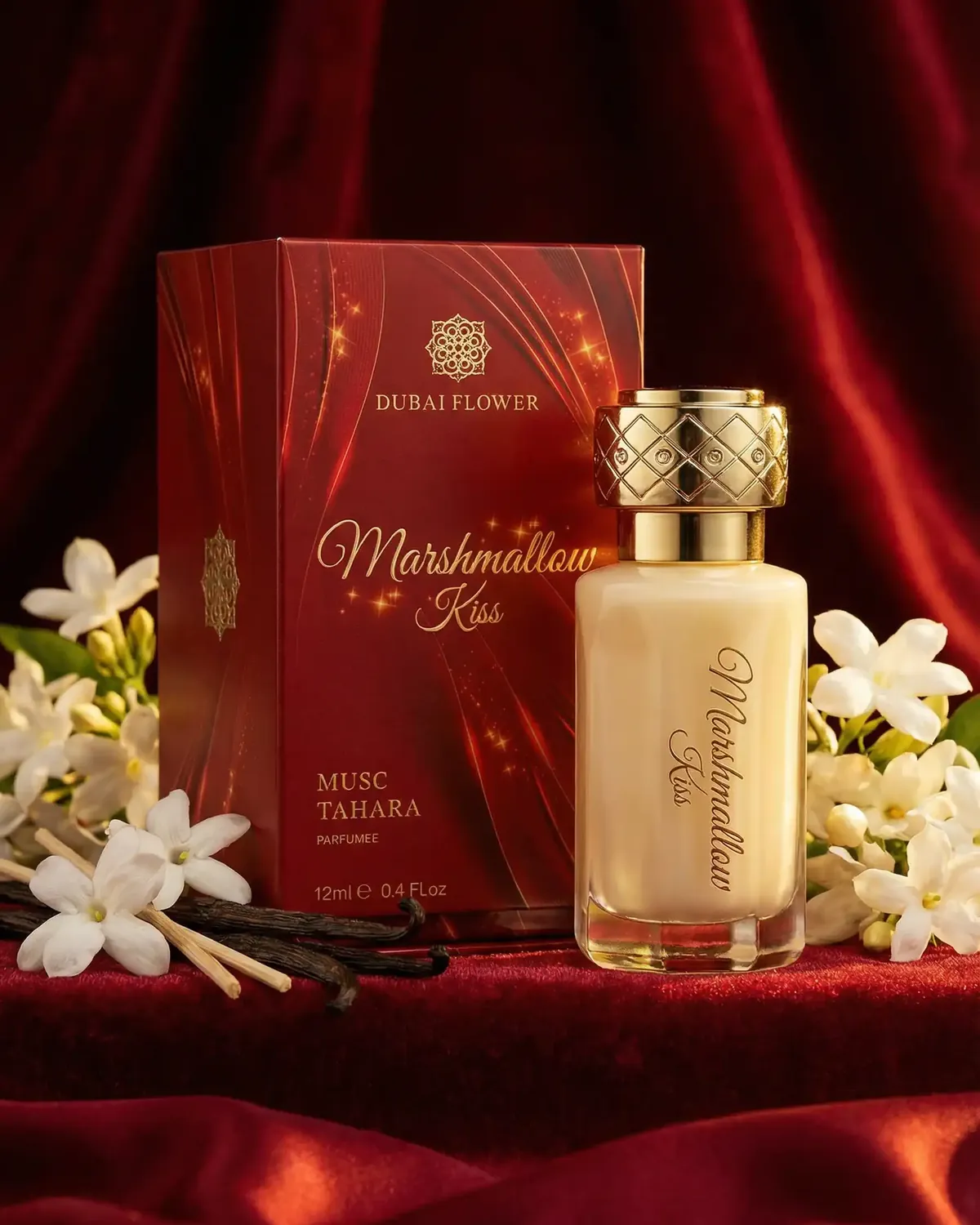 Musc Tahara Marshmallow Kiss de Dubai Flower, étui et flacon de 12 ml