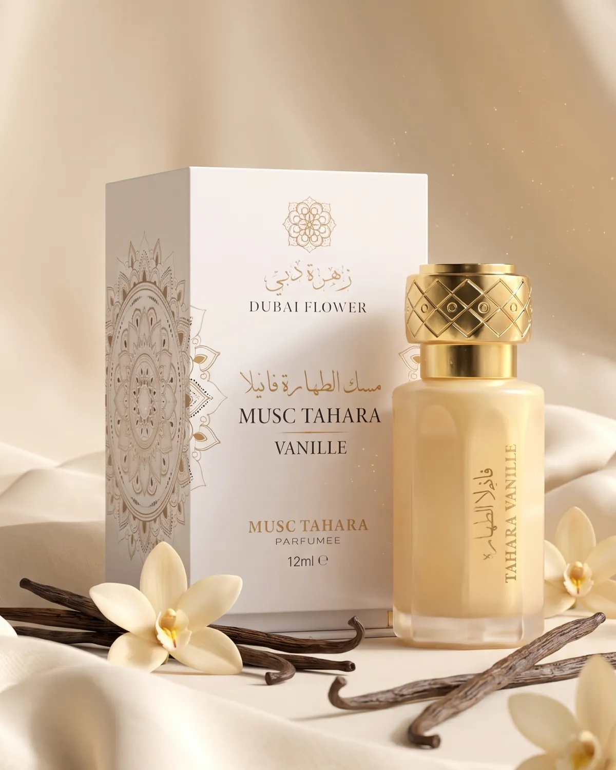Musc Tahara Tahara Vanille de Dubai Flower, étui et flacon de 12 ml