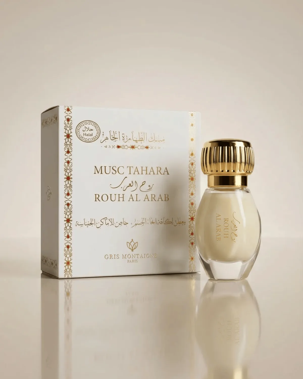 Musc Tahara Rouh Al Arab de Gris Montaigne, étui et flacon